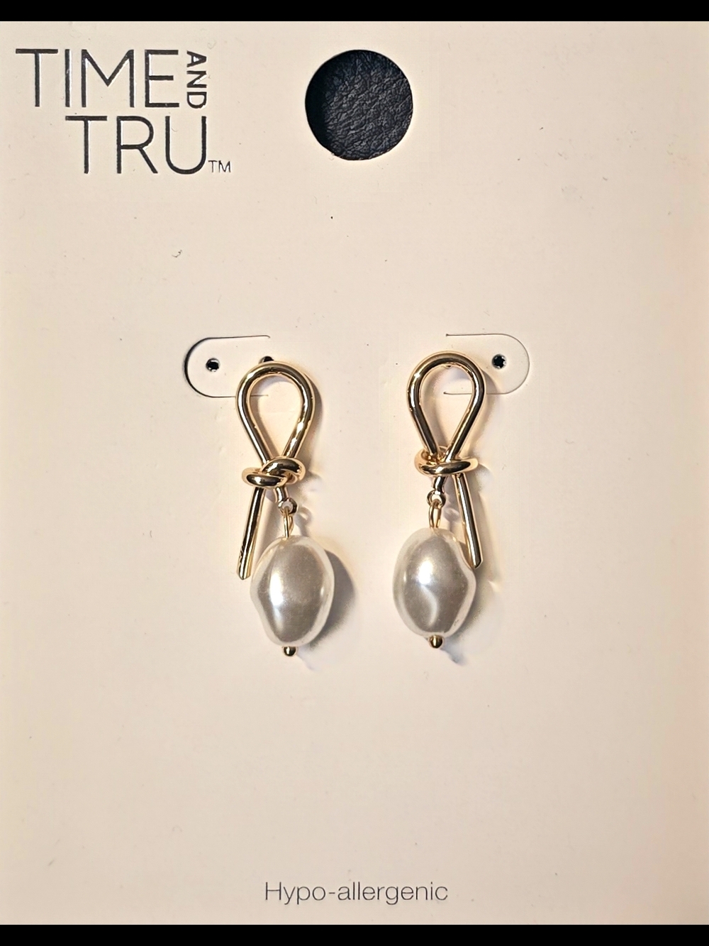 Time And Tru Gold Knot Drop Earrings with White Pearl